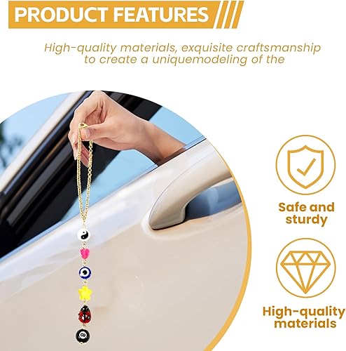 Miniatura 3 de Dije colgante de mal de ojo para automóvil, adorno colgante de coche de la suerte azul para espejo retrovisor, lindo colgante de corazón en forma de