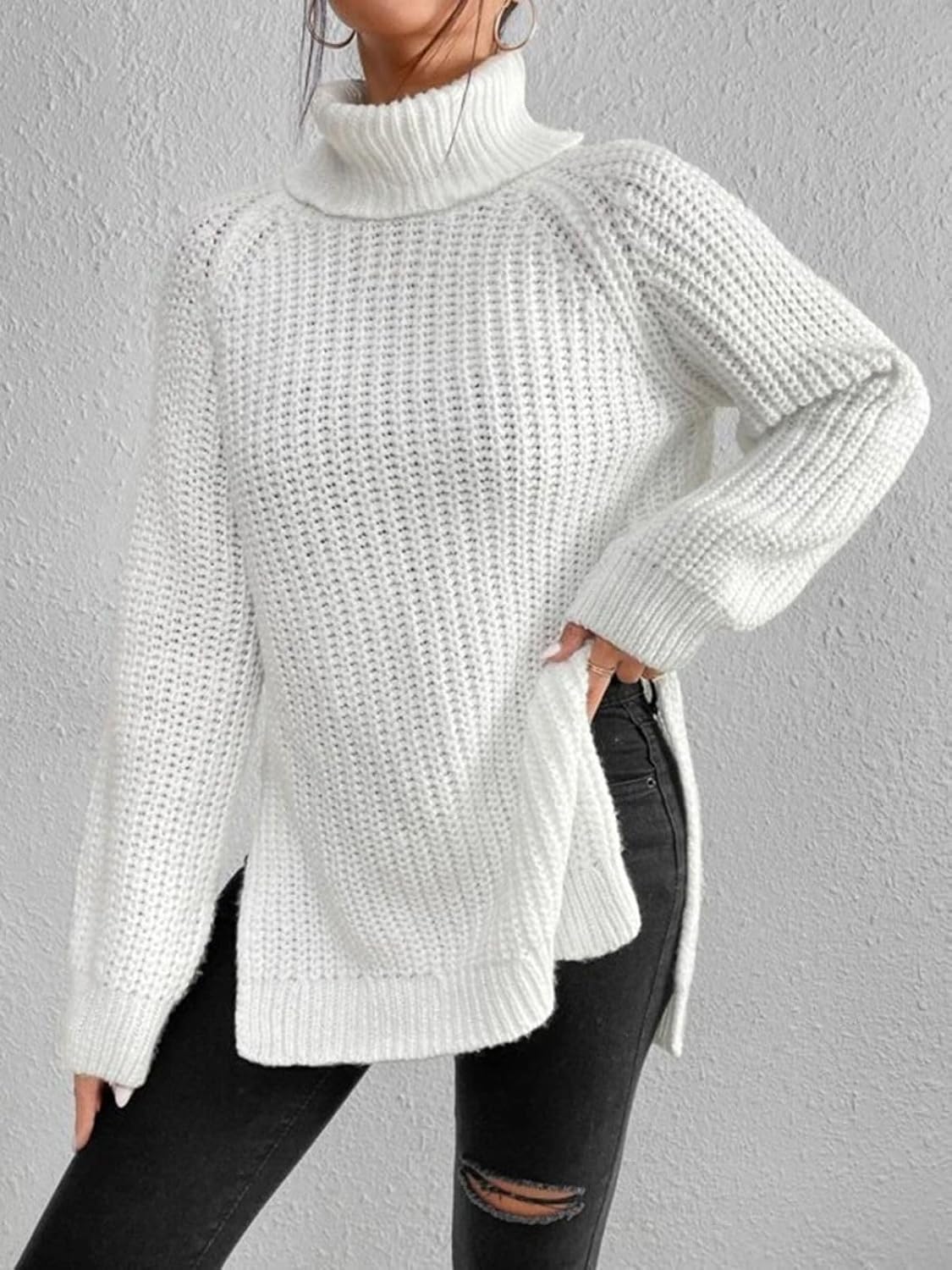 Women's Turtleneck Sweater Cable Knit Sweater Fall Long Sleeve Ribbed Tunic Pullover Sweaters Fashion Winter Clothes