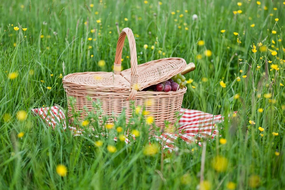 Duży wiklinowy kosz piknikowy, kosz Picnic, koszyk (48x28 H24/37) naturalny