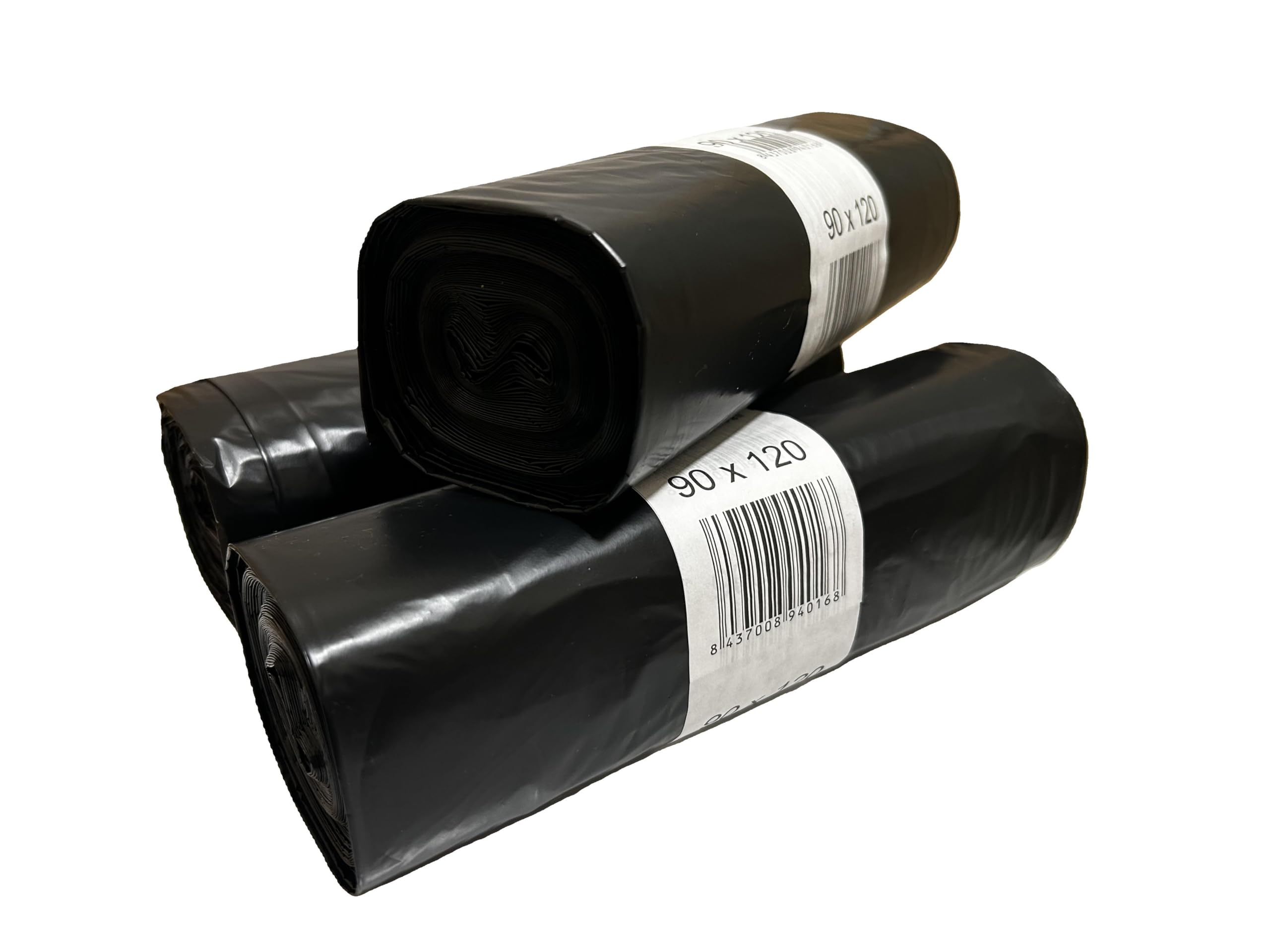 Bolsas de basura grandes 150L (30 bolsas)-Pack 3 rollos | Negras, resistentes y anti-goteo | Extra grandes 90x120 cm para cubos industriales y comunitarios