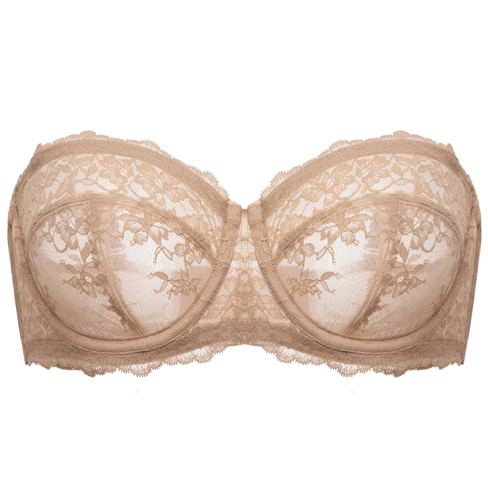 DOBREVA Unlined Lace Strapless Bra Sexy See Through Plus Size Convertible Underwire Bras