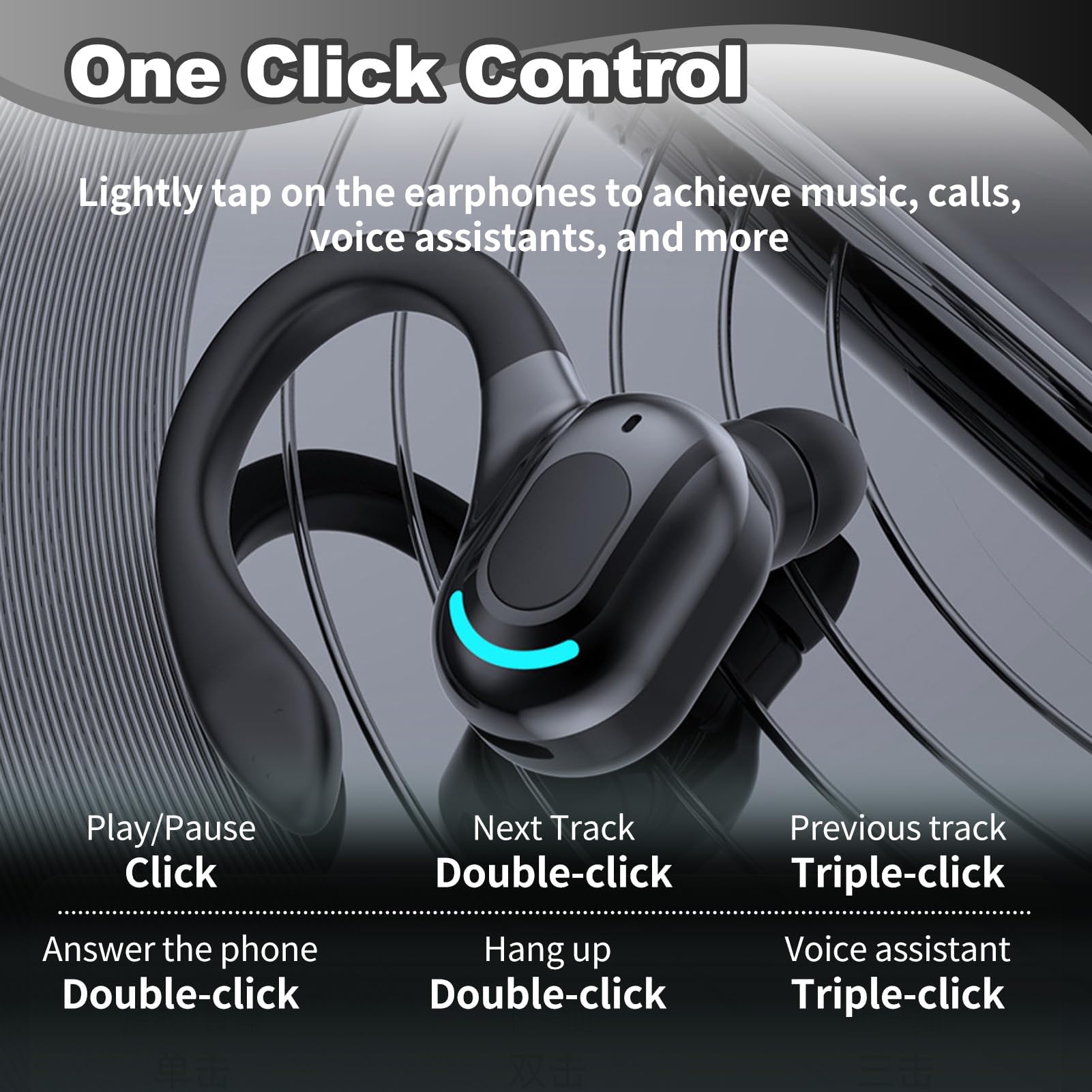 Oreillette Bluetooth sans Fil Mono, Écouteur Mono avec Micro Intégré, Kit Main Libre Professionnel avec Micro à ecouteurs de Bruit pour iPhone Android PC, Bureau, Conduite, Sport, oreillette Tour 360°