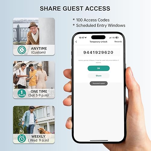 Miniatura 5 de Entrada sin llave inteligente Wi-Fi Cerradura inteligente 9 en 1 Hornbill para puerta delantera, cerradura inteligente de cerrojo de seguridad,