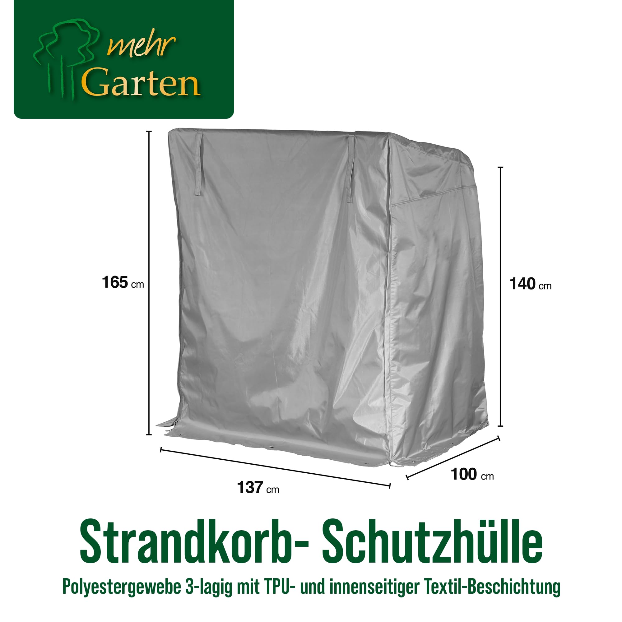 Strandkorb Schutzhülle Winterfest, 137x100x165/140 cm, Taupe, atmungsaktives 3-lagiges Polyestergewebe, Strandkorbhülle wasserdicht und UV-beständig, Abdeckung Strandkorb