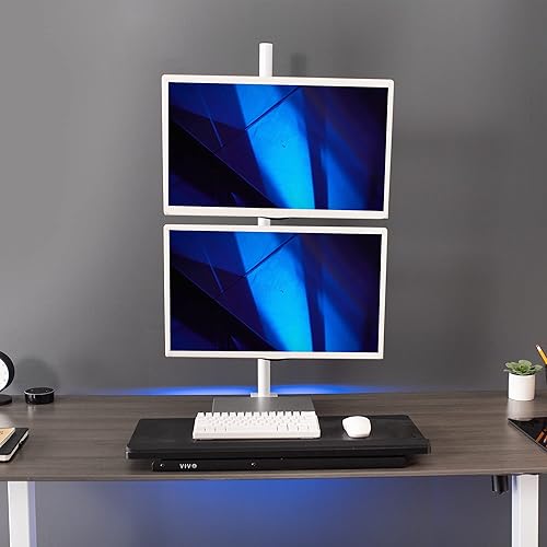 Miniatura 8 de VIVO Soporte de escritorio extra alto apilado verticalmente con poste de pie de 39 pulgadas brazos extendidos totalmente ajustables se adapta a 2