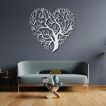 Yomleak Metal Tree Wall Art, Heart Wall Art, Tree of Life Metal, Heart Wall Decor30" W x 30" H /76x76cm, Silver