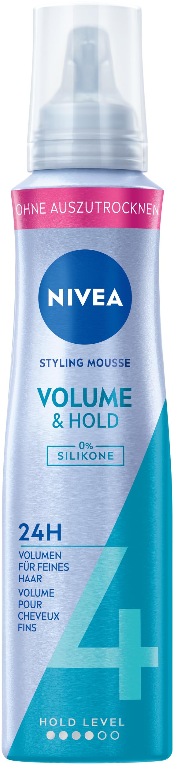 NIVEA Volumen Pflege Schaumfestiger, pflegender Haarschaum mit Hitzeschutz, Panthenol & Vitamin B3, Haarfestiger für sichtbar mehr Volumen (Haltestufe 4), Styling Mousse (150 ml)