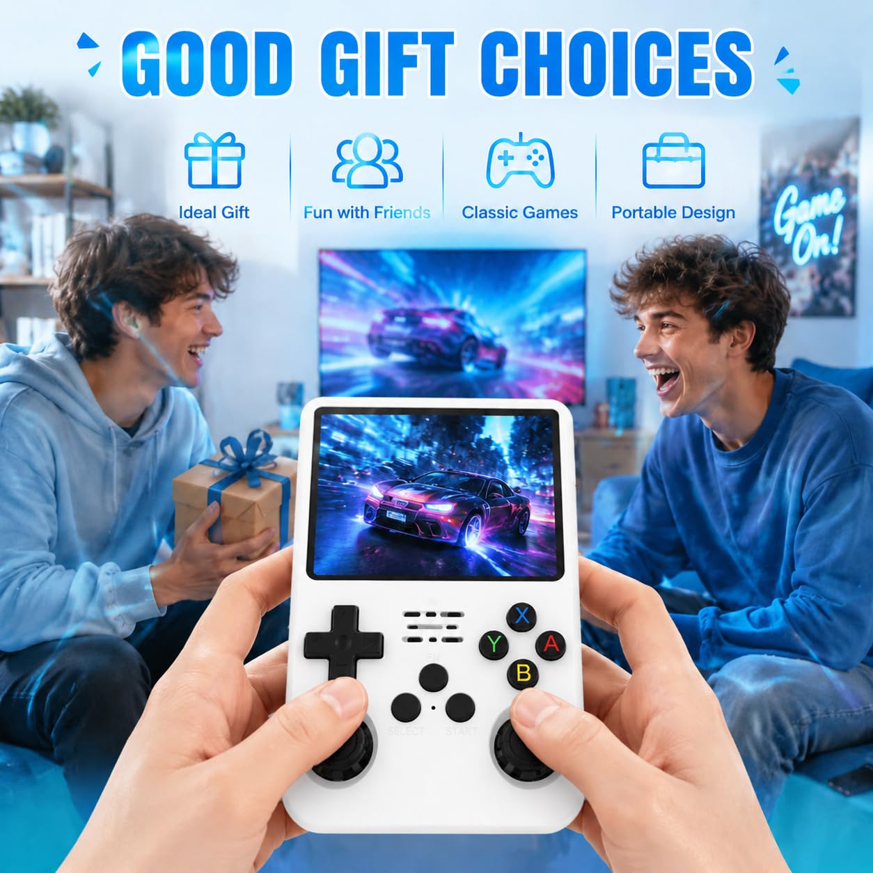 Whatsko R36S Console, Console Portatile 128 GB, Sistema RK3326 Arkos, oltre 40.000 Giochi, schermo da 3,5 Pollici, Console di Gioco Portatile per Adolescenti (Bianca)