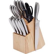 Amazon Basics Stainless Steel Knife Set with Comfort Grip and Block - 18 Pack - Black