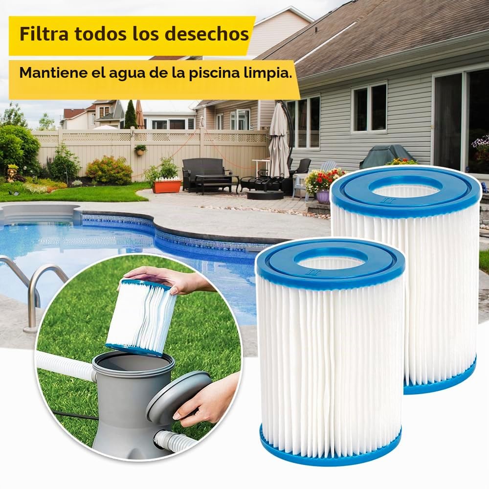 2 filtros de piscina compatibles con BestWay Cartridge II,Para BestWay 58094 tamaño II,Filtro de Piscina de 4.1 "x 5.3"