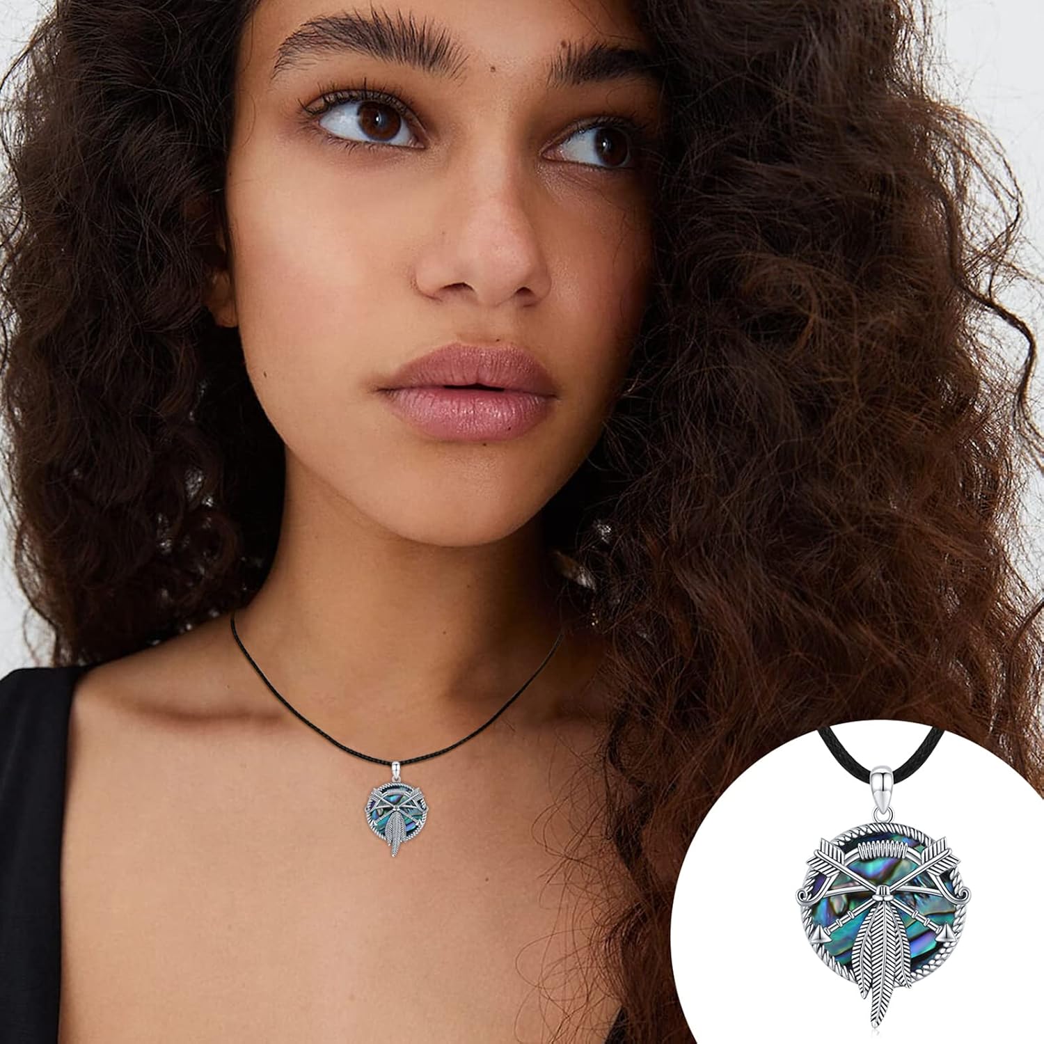 Native American Jewelry 925 Sterling Silver Feather Pendant Bow Arrow Necklace Abalone Shell Necklace Indigenous Jewelry Indian Gifts for Women Men Birthday - Image 3