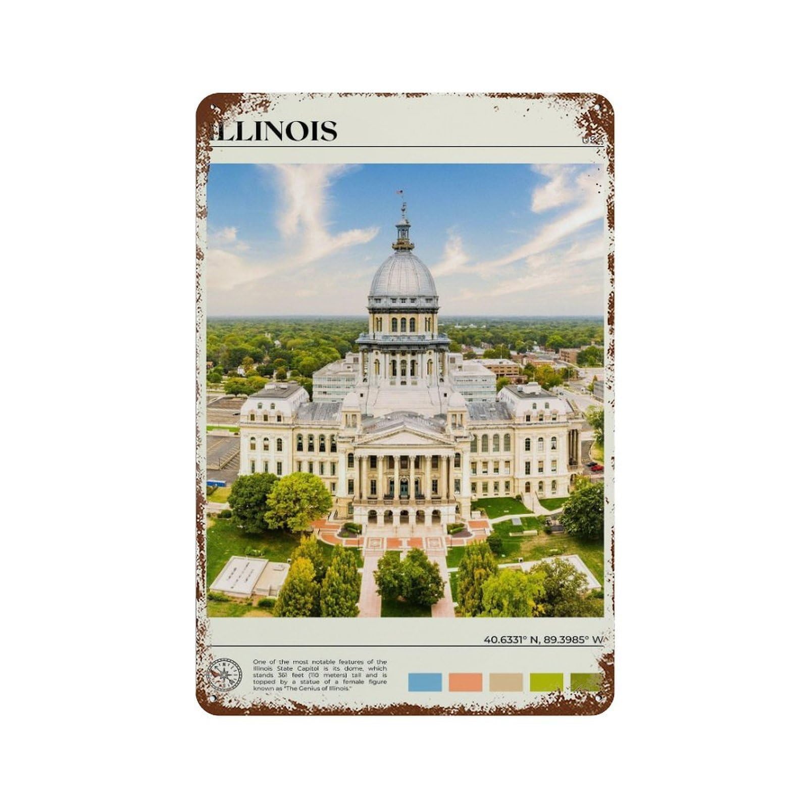 xiaoxiaoshen Real Photo Illinois Decor USA Wall Decor Art Metal Tin Poster Modern Home Decor Art Home Bar Shop Decorations Vintage Sign 30x20cm