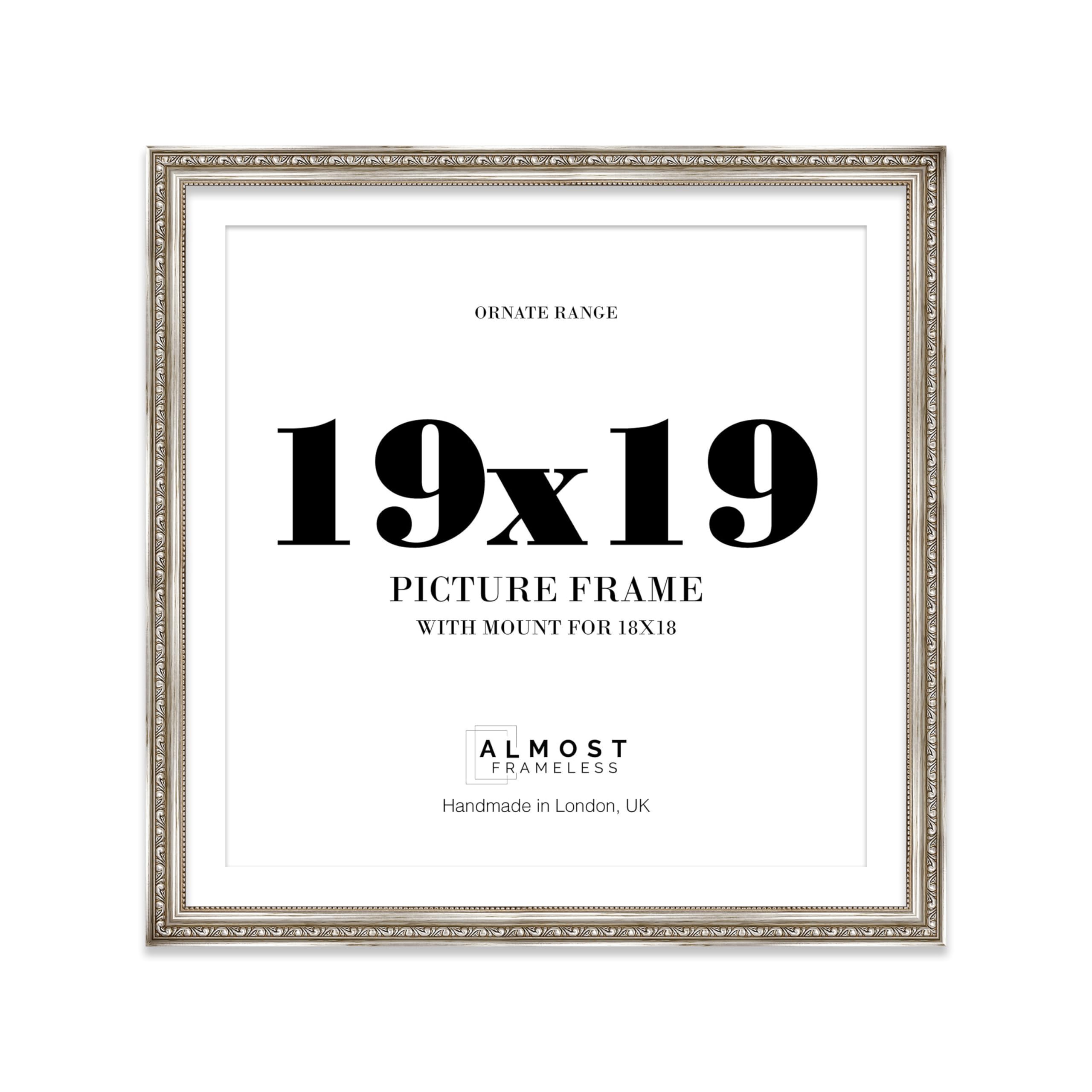 19x19 Silver Ornate Photo Frame With White Mat For 18x18 Picture, Ready to Hang, 1 Pack โ image 1
