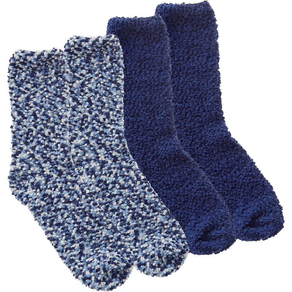 Metzuyan Ladies Chunky Fluffy Winter Lounge Slipper Boot Bed Sock Popcorn Style Blue Size UK 4-8