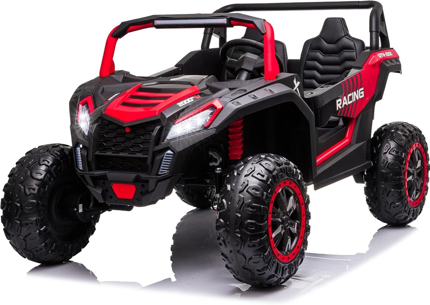 NEWQIDA XXXL 24V Ride On Toys for Big Kids UTV Large 2 Seater Ride On Car for Kids 4WD Ride On Truck with Remote Control, Off-Road Side by Side, Max 220lbs, Up to 5.6 MPH, Rear Shock Suspension, Red