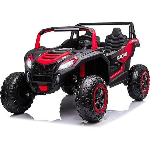 NEWQIDA XXXL 24V Ride On Toys for Big Kids UTV Large 2 Seater Ride On Car for Kids 4WD Ride On Truck with Remote Control, Off-Road Side by Side, Max 220lbs, Up to 5.6 MPH, Rear Shock Suspension, Red
