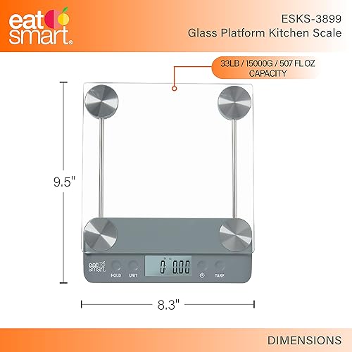 Miniatura 4 de Eat Smart Eat Smart - Báscula de cocina con plataforma de vidrio de 33 libras con tara, color gris