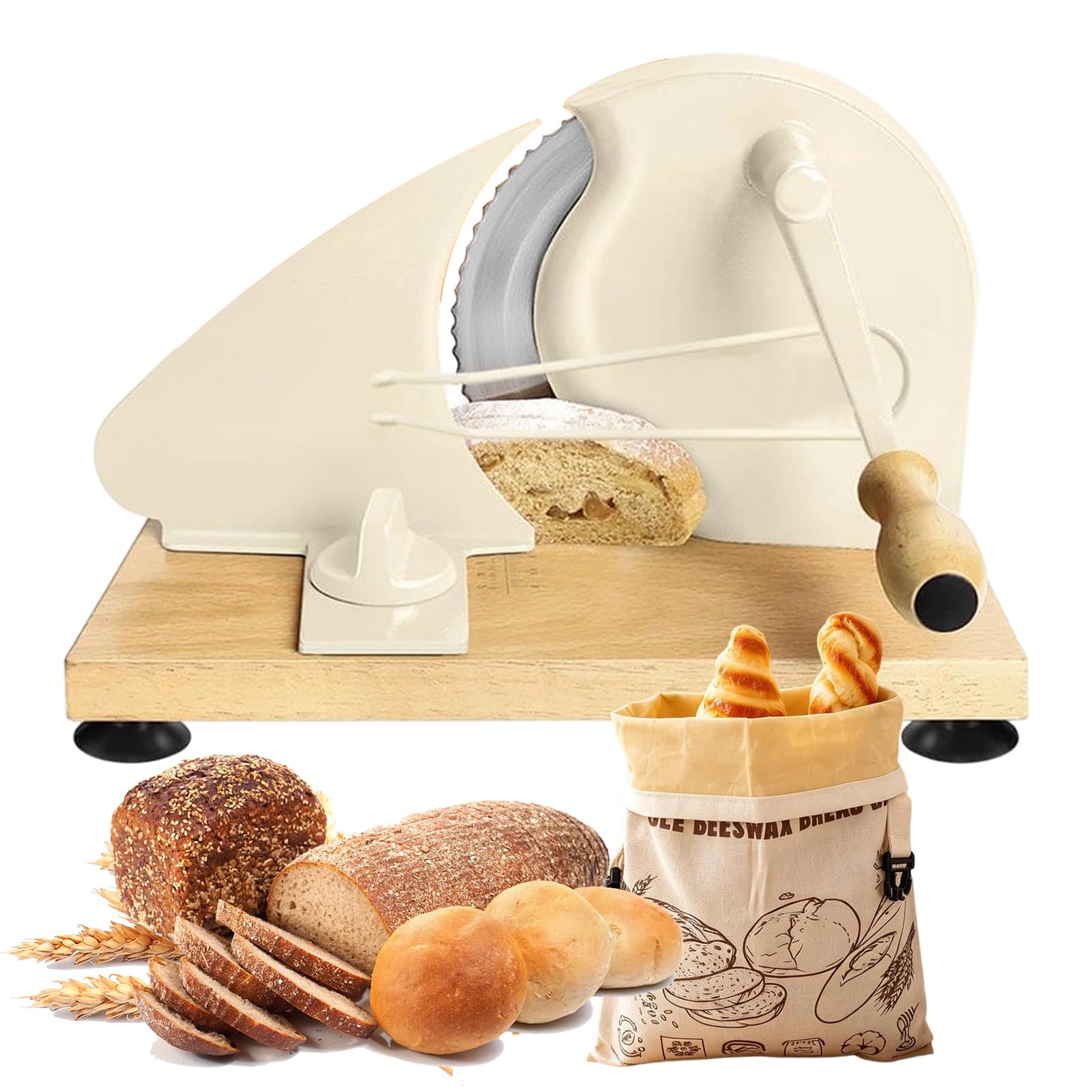 Trancheuse à Pain Manuelle Réglable 0-23mm, Coupe Pain avec Lame Ondulée en Acier Inox, Machine à Bread avec Sac Beeswax Réutilisable, Couteau de Cuisine Stable Antidérapant & Commercial Use