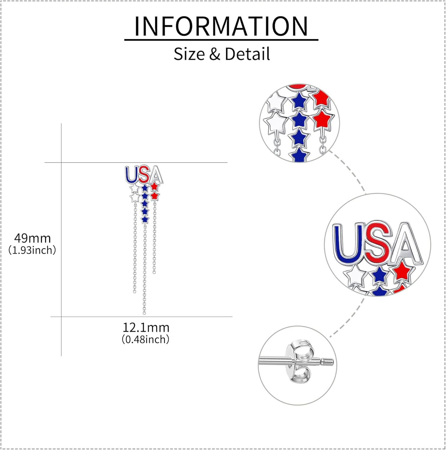 ONEFINITY American Flag Earrings 925 Sterling Silver 4th of July Earrings Dangle Star American Flag Anniversary Jewelry Patriotic Independence Days Gifts for Women - Image 3