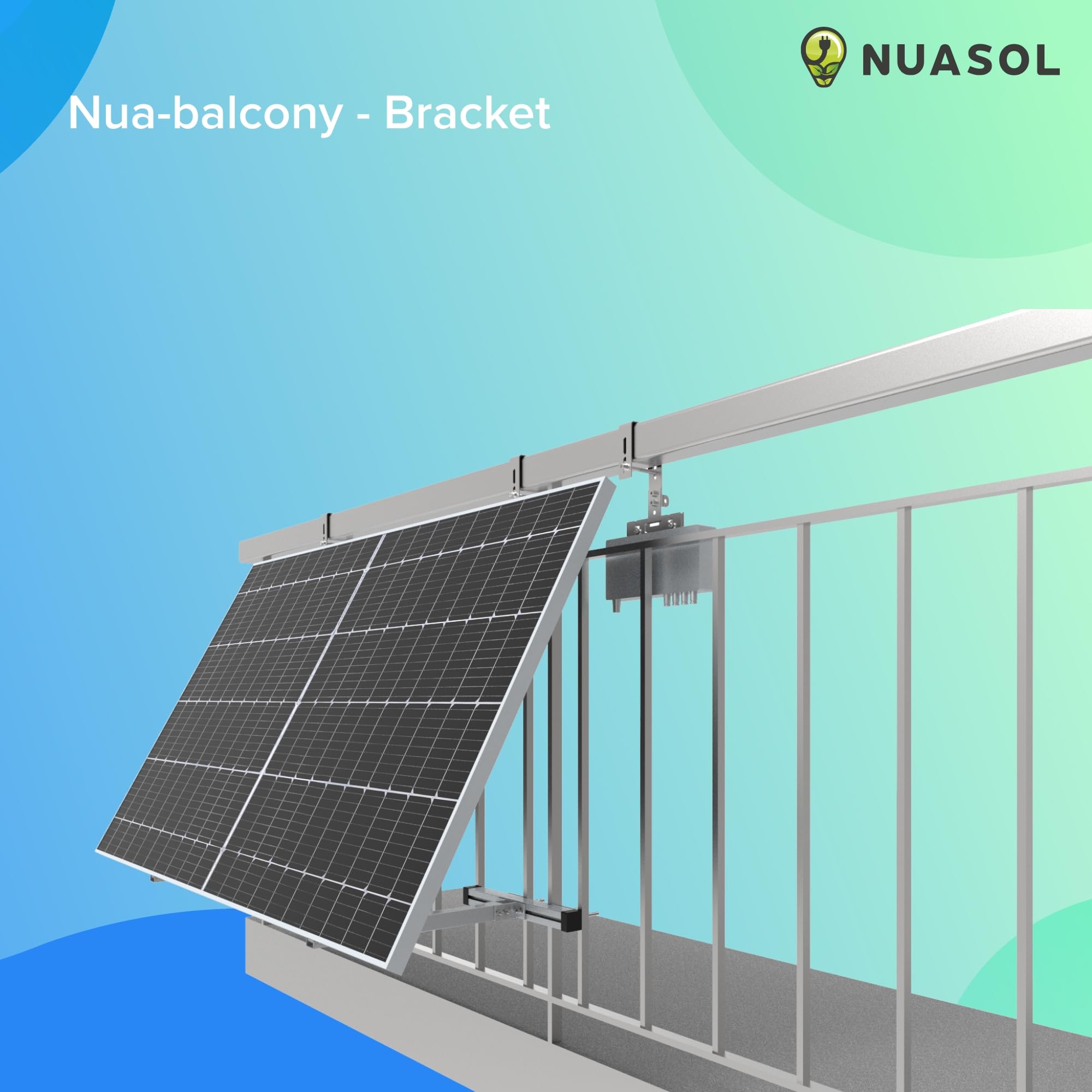 Uchwyt balkonowy do elektrowni, poręcz mocowanie do 1 modułu solarnego i falownika fotowoltaicznego, kąt nachylenia 0° i 25-45°, szerokość poręczy 80 x 80 mm, srebrny