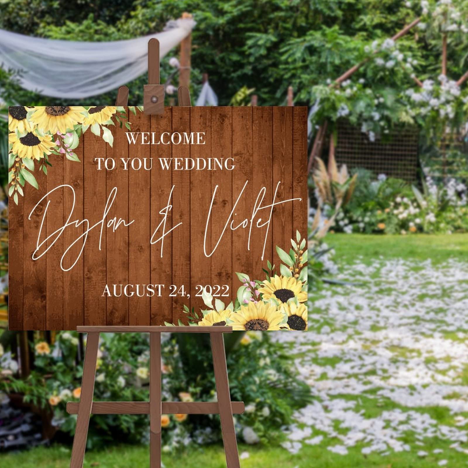 Panneau de bienvenue personnalisé Welcome to The Wedding gravé de vos plus doux souvenirs