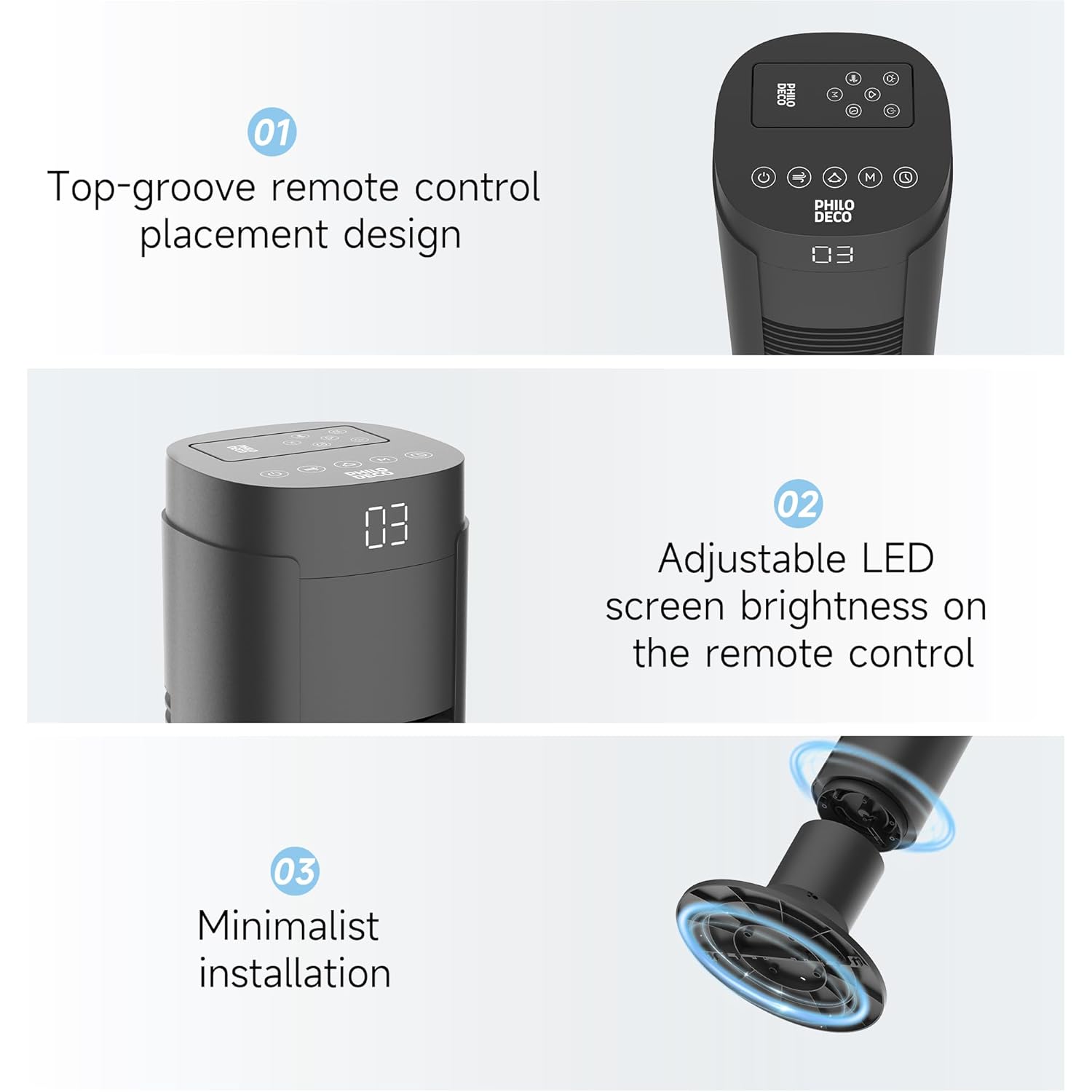 PHILODECO Tower Fans for Home,80 ° Vibration Remote Control Vertical Floor Fan, Multiple Modes, 9-Hour Timer, Bladeless Floor Fan, Led Display Screen,Silent Bedroom Fan, 4 Speeds