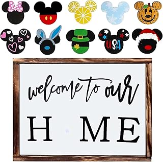 Crigge Cute Welcome Door Sign Welcome to Our Home,Interchangeable Gift Door Hanger Sign/Mouse Head Home Sign,10 Interchangeable Welcome Door Sign for Front Door Home Decor (B)