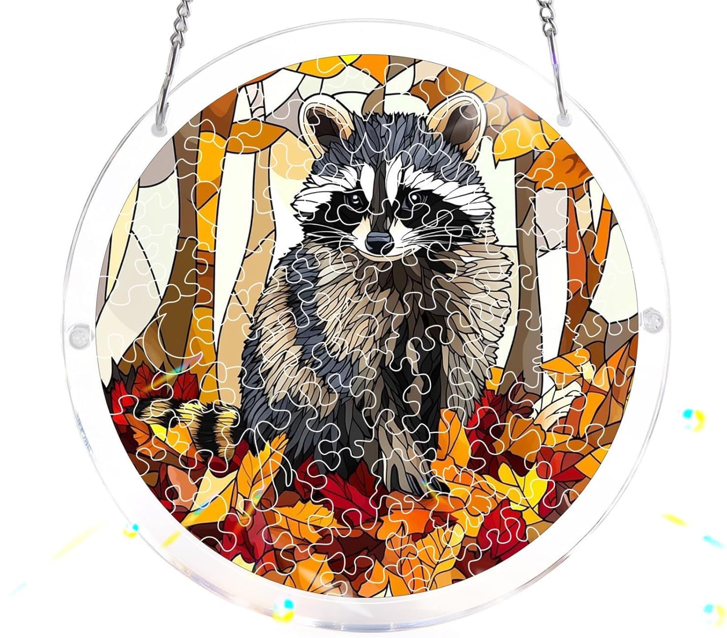 Raccoon Acrylic Jigsaw Puzzles Suncatcher, 7.4 Inch Window Hanging Suncatcher Acrylic Puzzle, DIY Home Decor Art Gift