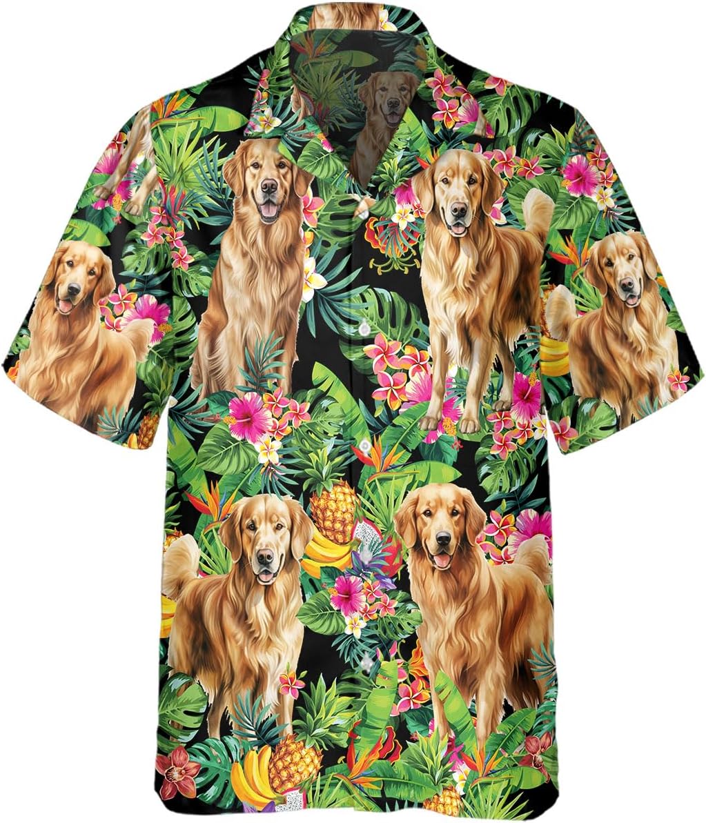 Golden Retriever Hawaiian Shirt for Men - Hawaiian Shirts Short Sleeve - Mens Button Down Shirt Gifts for Dog Lover