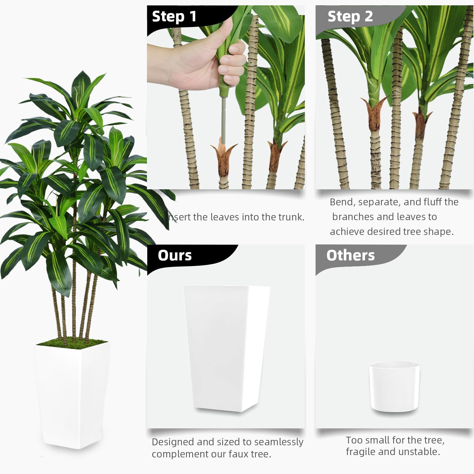 Kunstpflanzen 150cm Große Künstliche Dracaena Pflanzen mit Weißem Pflanzgefäß, Kunstbaum Deko Fake Pflanzen für Innendekor Wohnzimmer Schlafzimmer Büro Garten Haus Decor