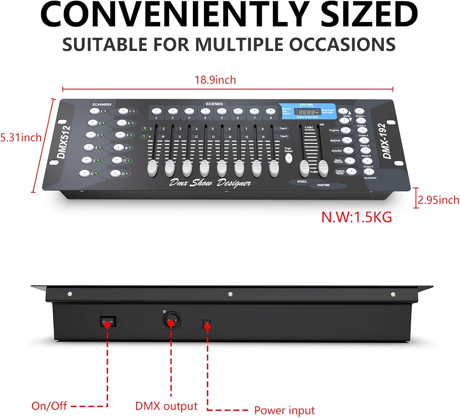 192-Channel DMX512 Controller Board, Lighting Mixer DMX Console for Stage Lights & Effect,DJ Disco, Night Club, Bar and Live Show Events