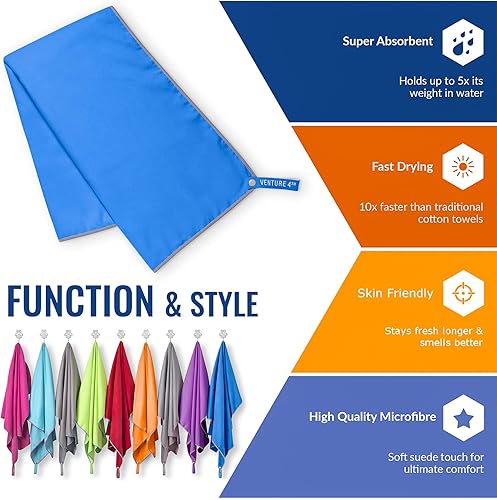 Miniatura 3 de VENTURE 4TH Toalla de viaje de secado rápido  Toallas de microfibra ultra suaves de secado rápido  esencial para camping, mochilero, yoga, natación,