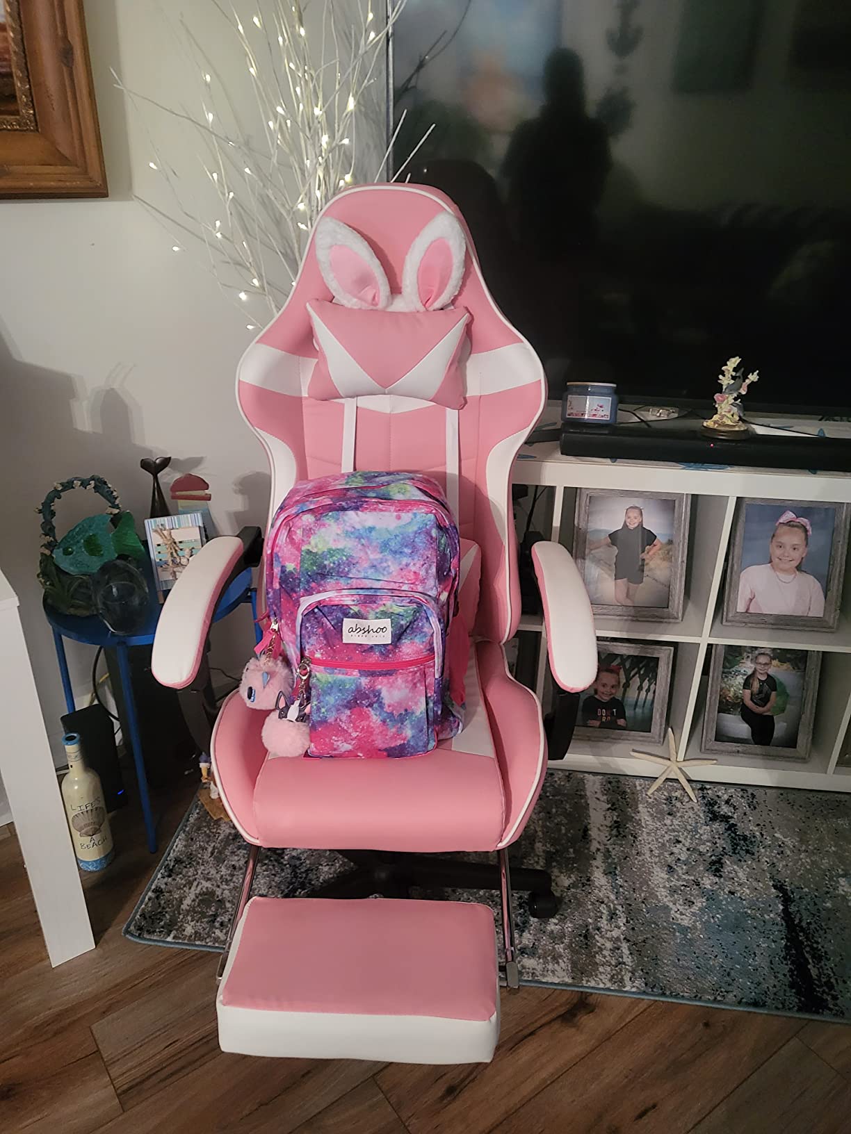 25/mo Finance Soontrans Pink Gaming Chair with Footrest,Lovely