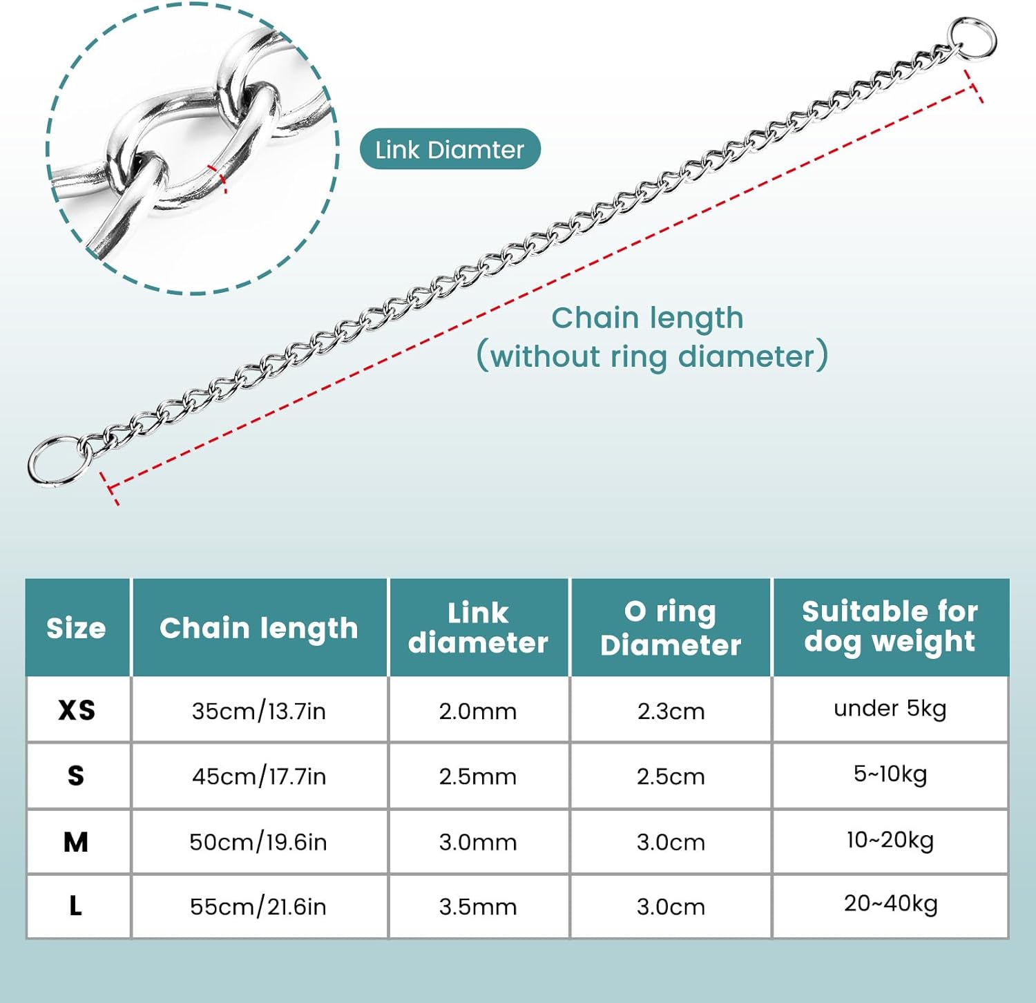 PETTOM Dog Chain Collar Stainless Steel Rust-Proof, Seamlessly Welded Hair-Friendly Design, Dog Choker Collar Silver for Training Walking (M- Diameter 50cm) 7