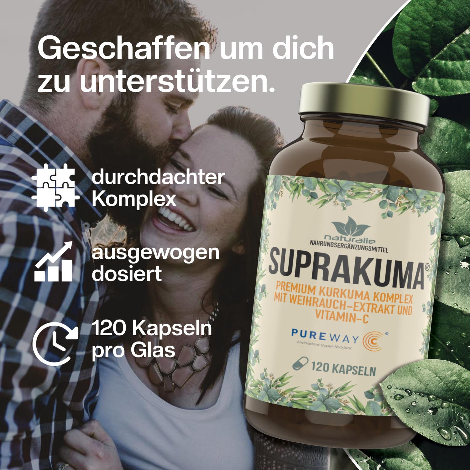 naturalie® - Suprakuma® - Kurkuma Weihrauch Kapseln | premium Markenrohstoffe im Komplex | unabhängig Laborgeprüft | erhöhte Bioverfügbarkeit | 120 Kapseln im Braunglas