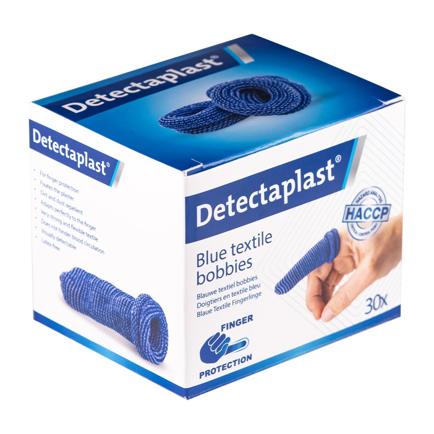 Cerotto Detectaplast per dito medio, benda blu per dito per l’uso nel settore della ristorazione, protezione per dito in caso di lesioni, resistente allo sporco, 30 pezzi