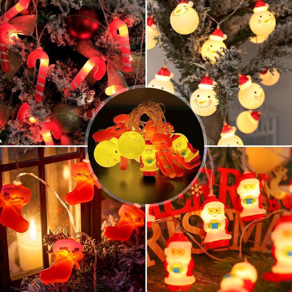 Luci natalizie a LED, 3M 20 LED Decorazione di teste di pupazzo di neve di Babbo Natale 2 modalità a batteria Luce decorativa della stringa di notte per la festa di Natale