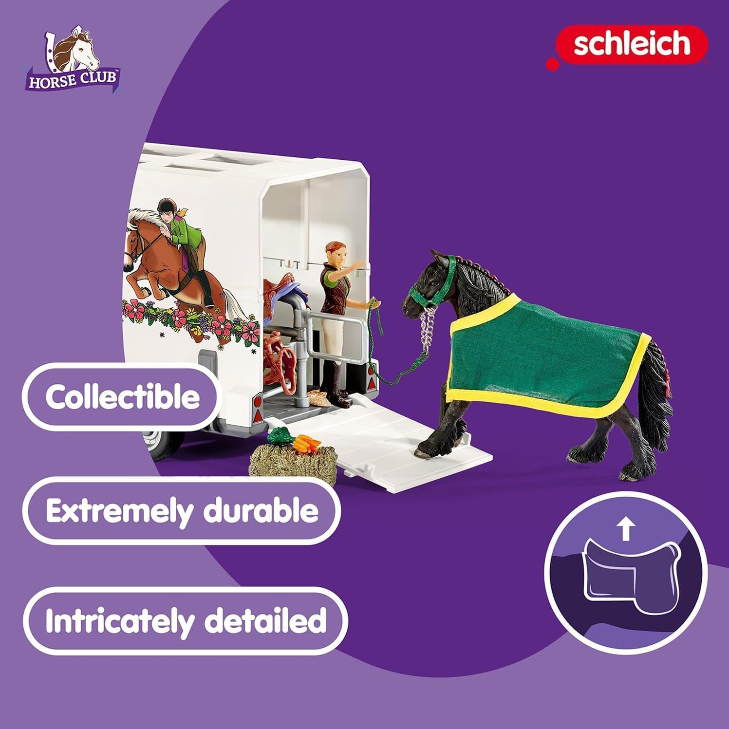 Schleich Horse Club - 38PC Trailer and Truck Transporter Playset with Realistic Horse and Rider Figurines and Accessories - Interactive Toys for Girls and Boys - Kids Ages 5+ | 42346