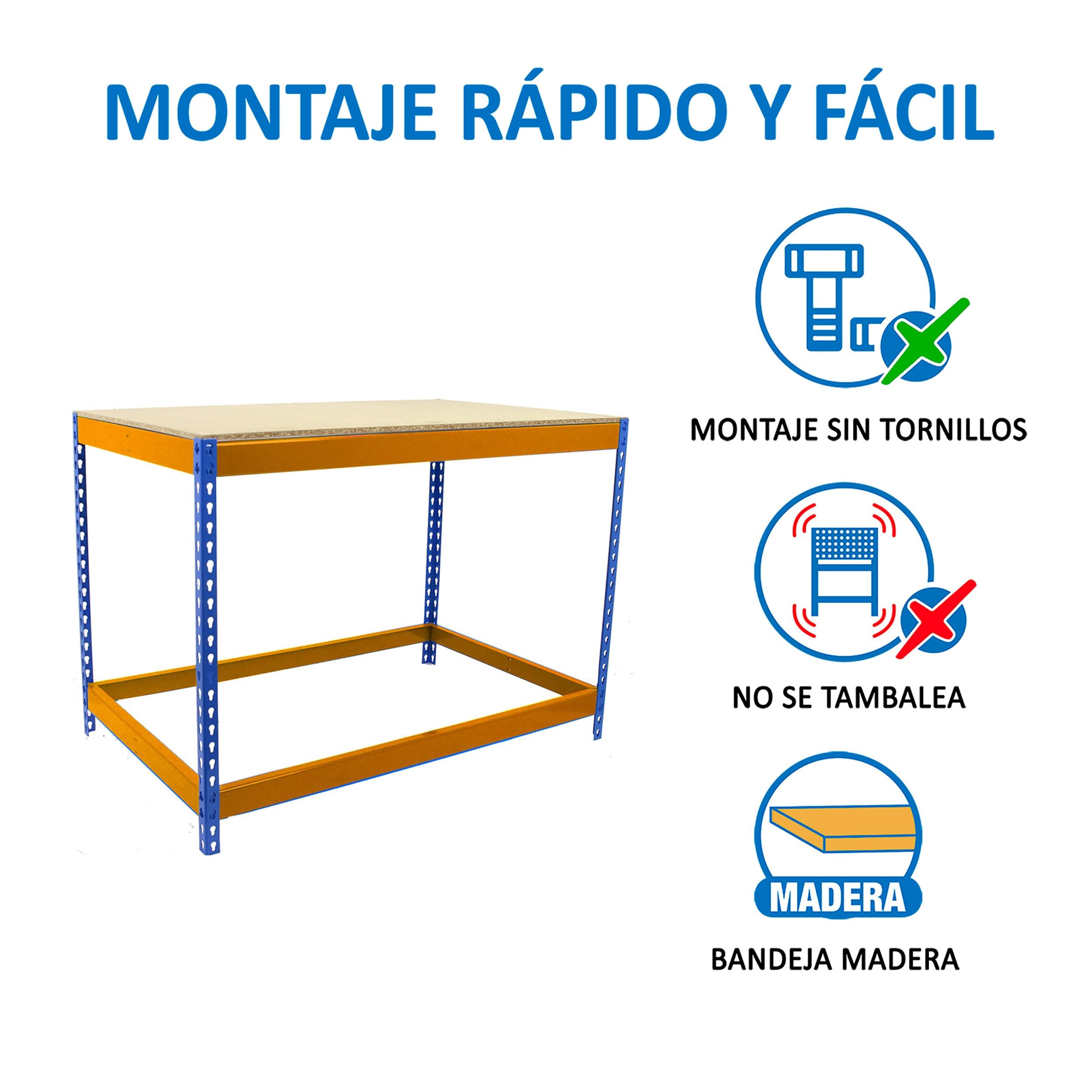Simon Rack Banco de Trabajo Taller 1800x450 mm - BT Basic | Capacidad Carga 400 kg, Montaje sistema clic, Pintura anticorrosión, Azul/Naranja