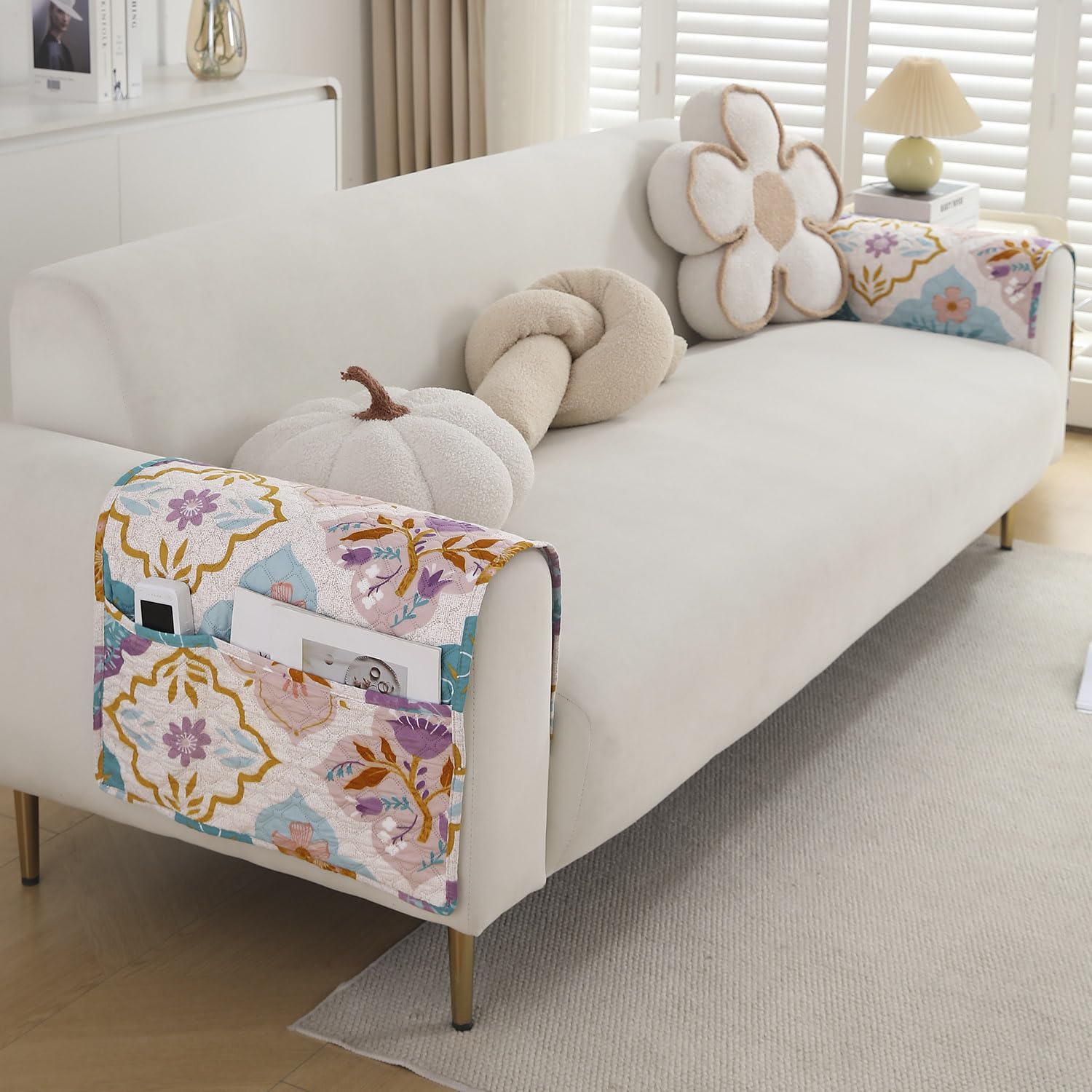 HOKIPO 'VivaCasa Series' Polyester Printed Quilted Sofa Arm Cover, Pack of 2, Quatrefoil Multicolor (NEW-800-L-D5*2) 3