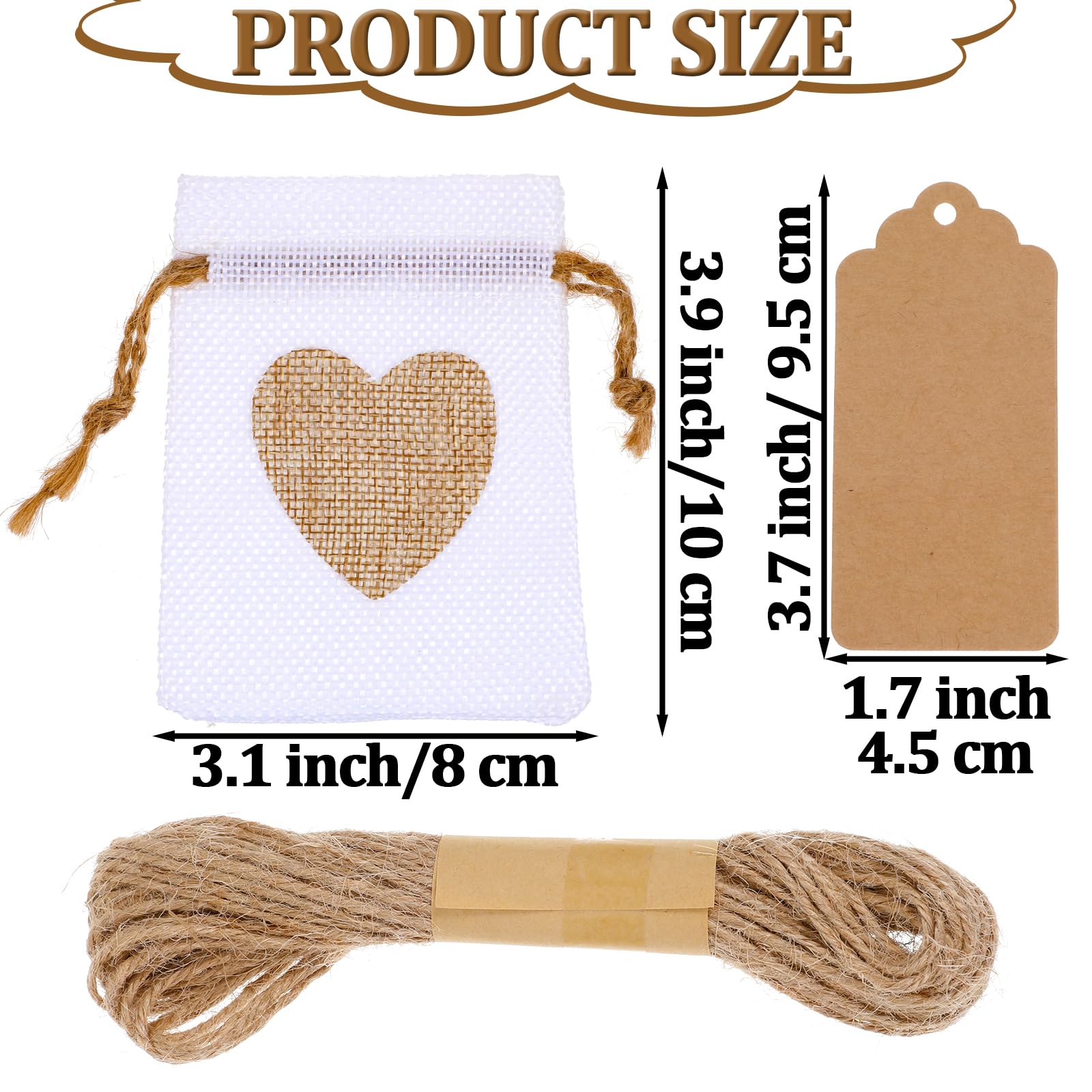 Lot de 10 petits sacs à cordon de serrage 10 x 8 cm en toile de jute avec cordon de serrage, étiquettes et ficelle, réutilisables pour mariage, fête, bijoux, Noël, café, loisirs créatifs (blanc)