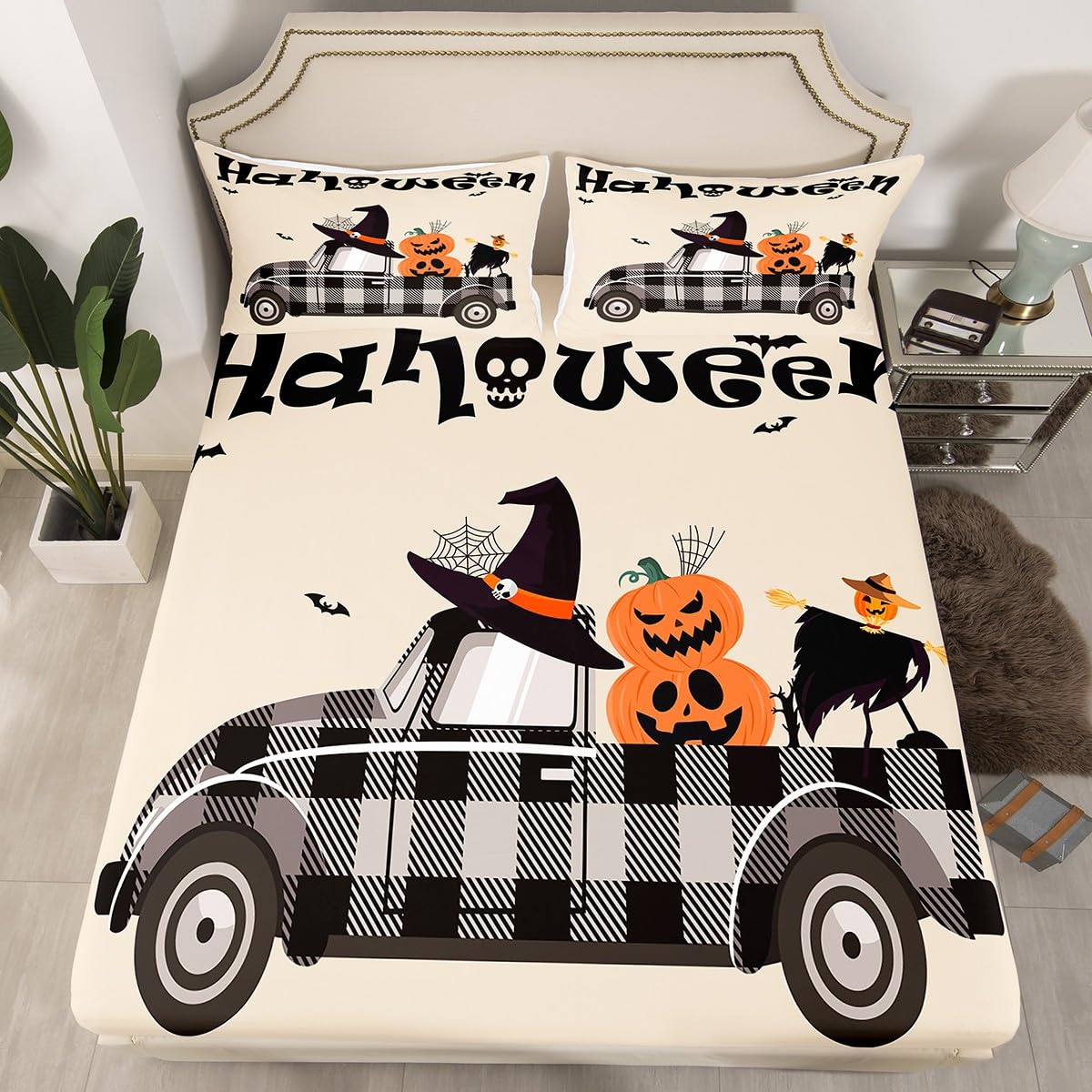 Set di lenzuola per bambini, motivo Halloween, per ragazzi e ragazze, stampa zucca, ultra morbide, con tasca profonda, lenzuolo con angoli, zucca, arancione, decorazione per la camera