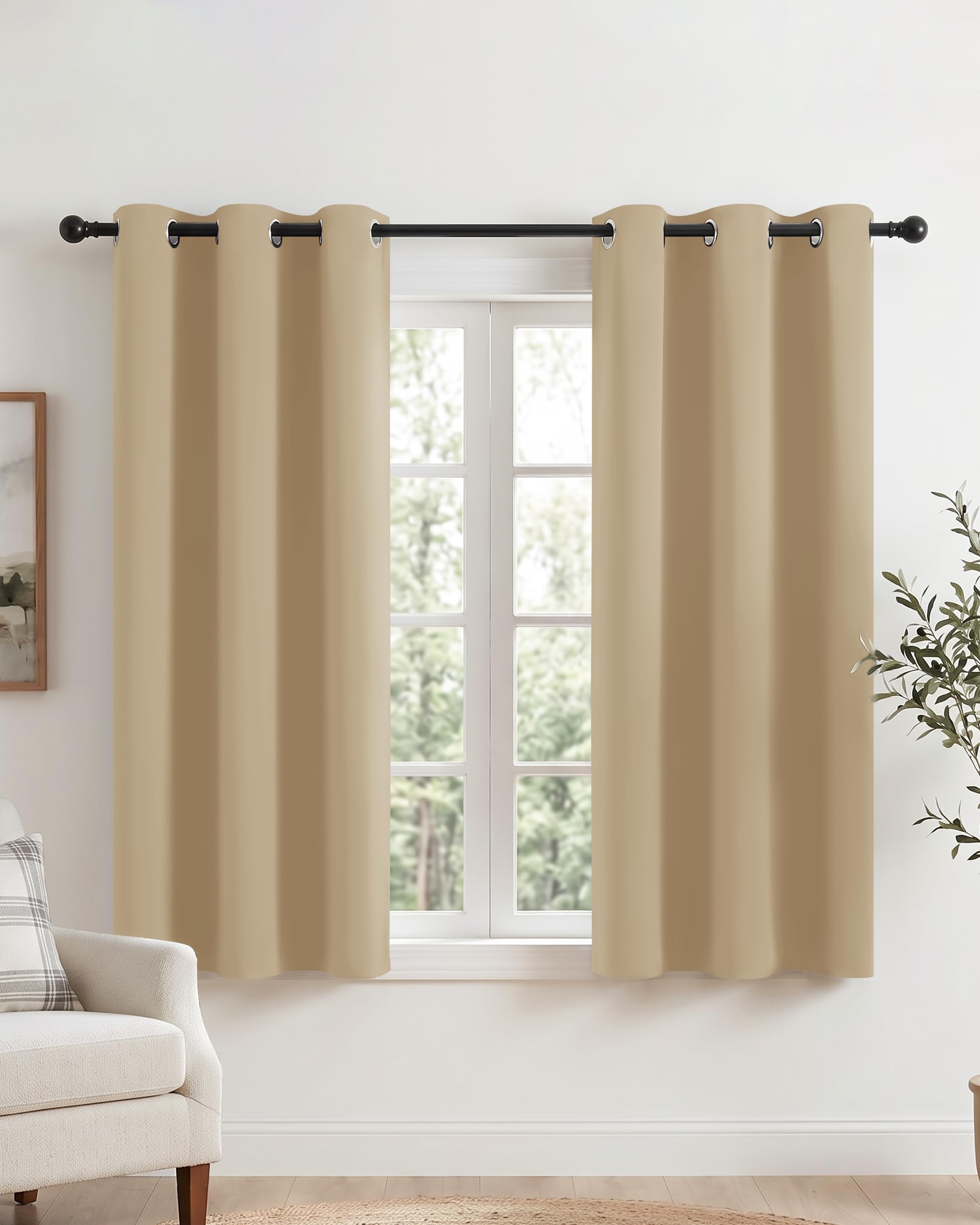 PONY DANCE Biscotti Beige Eyelet Blackout Curtains 54 Drop, Thermal Insulated Room Darkening Drapes for Office & Study, Classic Energy Saving Privacy Noise Reducing, 2 Panels W34 xL54 — image 1