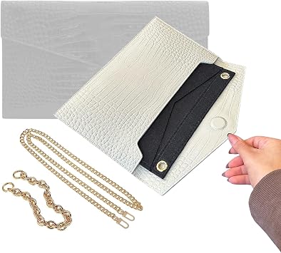 Divitize Premium Conversion Kit compatible with Uptown Clutch Insert Perfect Fit, Quality Felt Insert with 120cm - 47" Gold/Silver Chain, Wristlet with Strap Beige, Silver Chain
