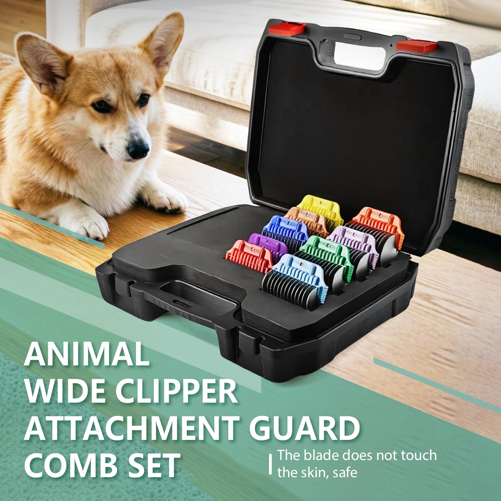 Juego de 9 peines Protectores de Acero Inoxidable Ancho para cortadora de Pelo de Mascotas, Compatible con Serie A5 | Peines con Clip, Solo Apto para Cuchillas Anchas 10W/15W/30W.