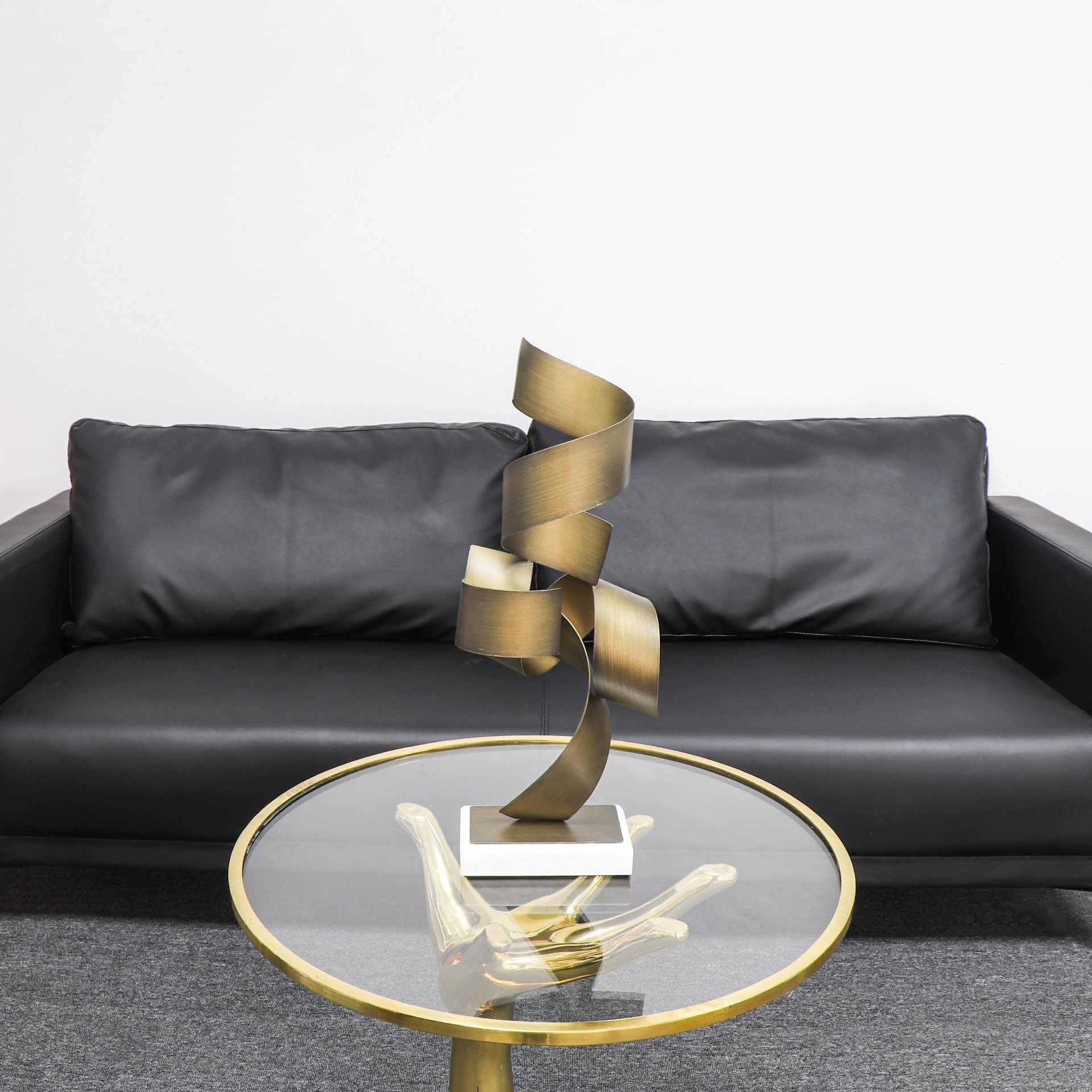 Escultura geométrica Abstracta de Hierro Dorado de 19 Pulgadas con Base de mármol: estatuilla de decoración Moderna para el hogar, el Hotel y la Oficina