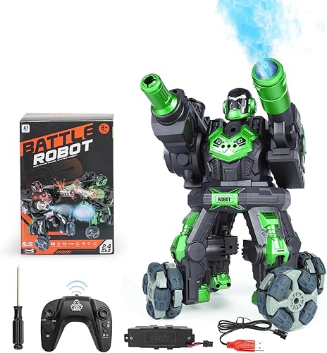 VANLINNY RC Robot Toys for Kids 3-8, 2.4GHz Rechargeable Battle Robot with Lights Spray, Water Bomb, Xmas Gift for Boys and Girls 3 4 5 6 7 8 9