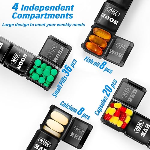 Miniatura 2 de Pastillero semanal grande XL 4 veces al día, pastilleros y organizador de 7 días AM PM, compartimentos grandes, pastillero, organizador mensual de