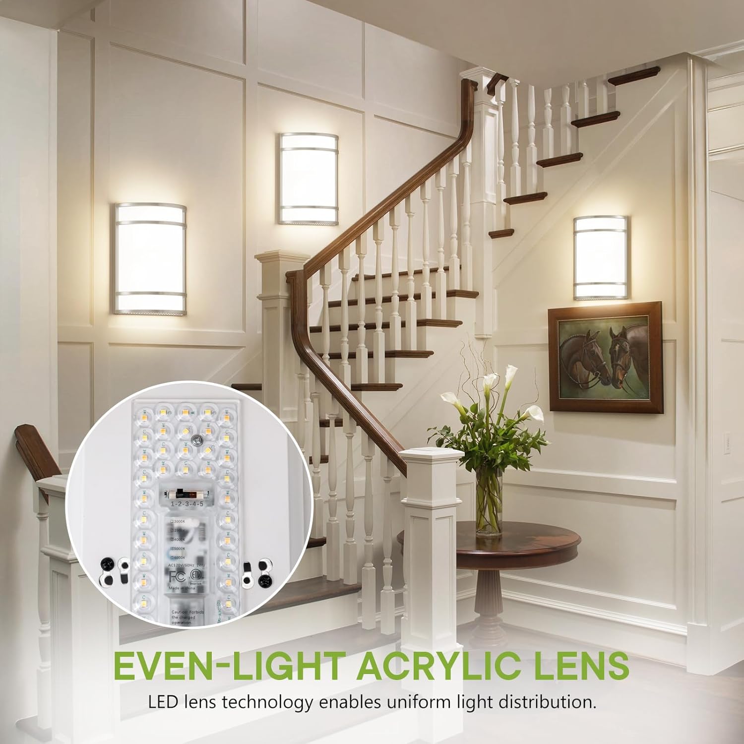 LED Indoor Wall Mount Light Fixture, Brushed Nickel Wall Sconce Lighting, 3000K 4000K 5000K Adjustable, Half Cylinder Hallway Light Fixture for Living Room Bedroom Porch