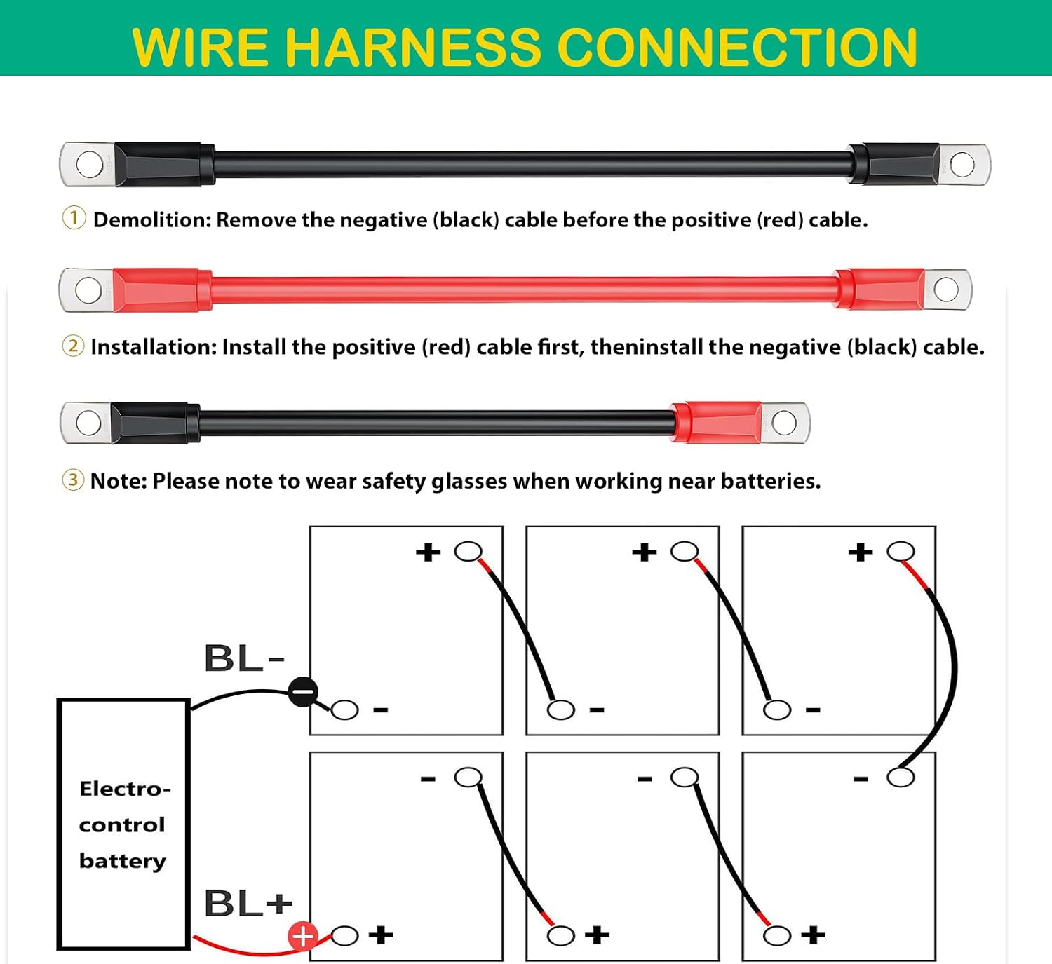 Club Car Battery Cables Wiring Kit for Club Car DS & Precedent 1994-up 48 Volt Golf Cart, 4 Gauge Pure Copper Heavy Duty Golf Cart Battery Cables (7 PCS)
